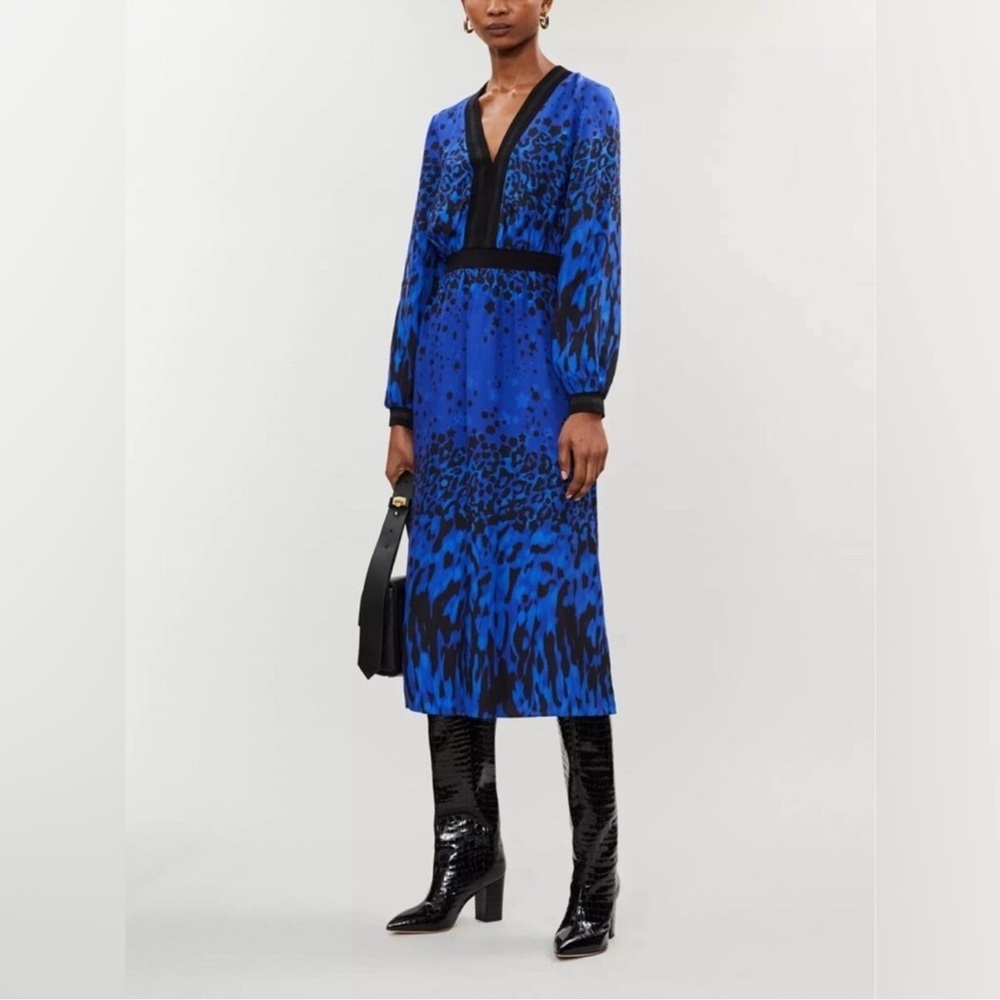 Blue Printed V-Neck Midi Dress TED BAKER MARYEMA 12 Large - Picture 4 of 12